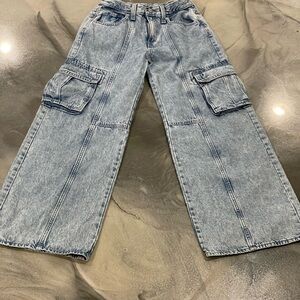 Girls Old Navy High WaistedWide-Leg Cargo Jeans adj waist giris size 16